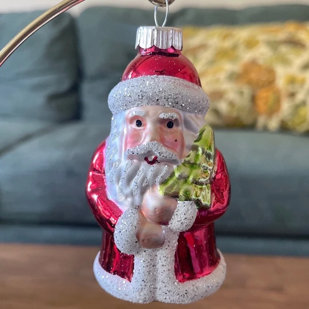 Radko Shiny Brite‎ Glitter Santa tree Ornament red green
